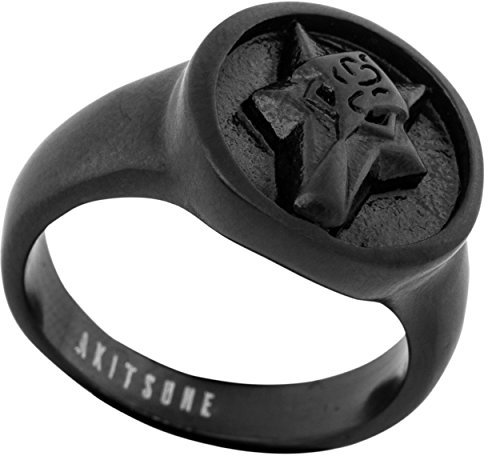 Akitsune Ferus Ring | Fuchs Design-Ring Frauen Herren Siegelring Edelstahl - Mattschwarz - US 11