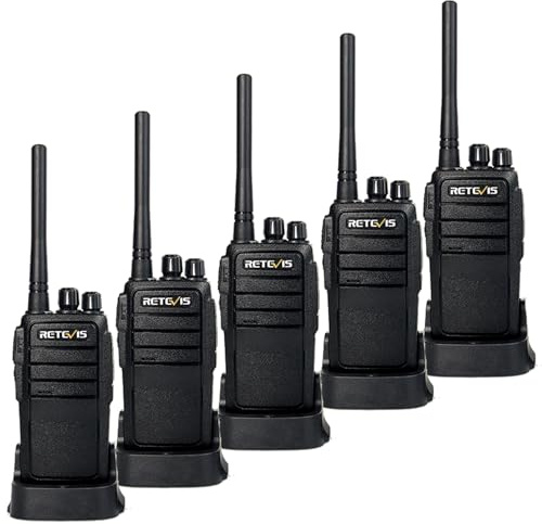 Retevis RT21 Walkie Talkie Long Range, Professional 2 Way Radio, VOX, Emergency Alarm, 1100 mAh Rechargeable, Portable Handheld Walkie Talkies for Factory, Restaurant (Black, 5Pcs)