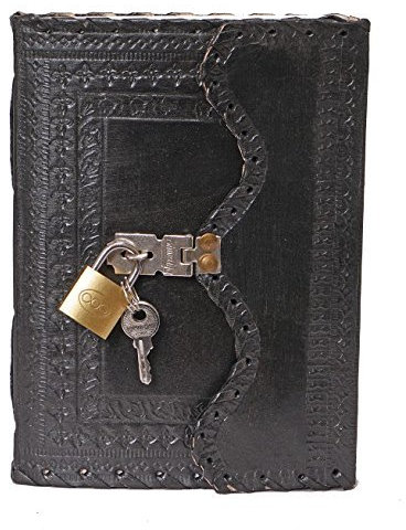 Leather Diary Journal with Lock Notepad Writing Book with Lock & Key Handmade Papers Designed for Home & Office, Vintage Antique Style Organizer Blank Notebook (Black)