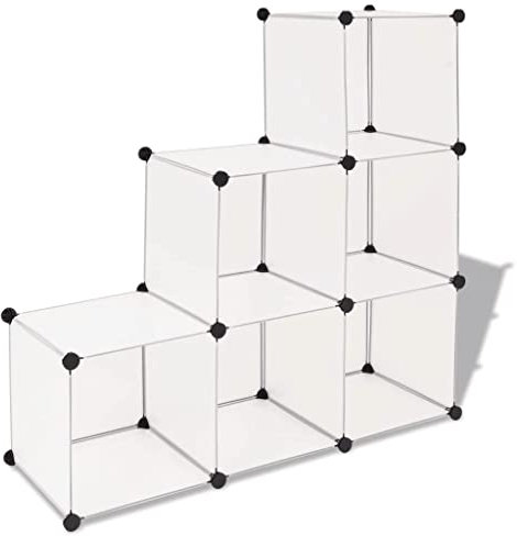 vidaXL Würfelregal mit 6 Fächern Bücherregal Schuhregal Standregal Schuhschrank Steckregal Regalsystem DIY Schrank Kleiderschrank PP Weiß