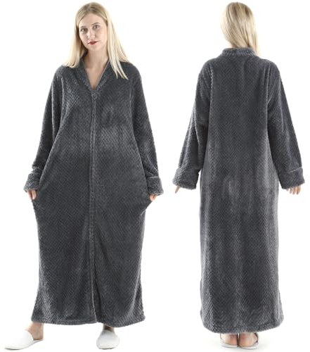 Oksun Womens Plus Size Fleece Dressing Gown Soft Bathrobe Full Length with Zipper