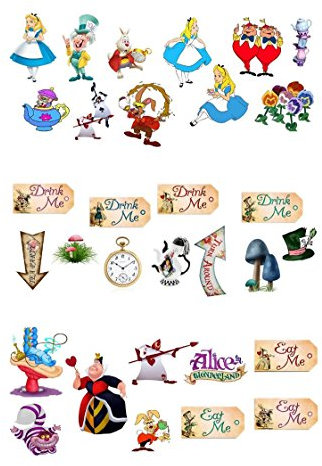 31 x Alice in Wonderland STAND UP Edible Paper Cupcake Toppers Cake Decorations