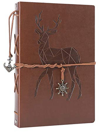 Fotoalbum zum Selbstgestalten, AIOR Schwarze Seiten Scrapbook Album Groß zum Einkleben, Vintage Leder Fotobuch Gästebuch Hochzeit Fotoalben, Hochzeitsalbum Weihnachten Jahrestag Geschenke, Hirsch