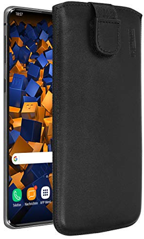 mumbi Echt-Ledertasche kompatibel mit Samsung Galaxy S10, Tasche Leder Etui schwarz inkl. Lasche mit Rückzugfunktion/Ausziehhilfe