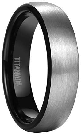 Mabohity Ring Herren/Damen Matt Gebürsteter Titan-Ring Titanium 6mm Breit Gewölbt Ehering Verlobungsring Freundschaftsring Hochzeit Band, Schwarz Silber, Größe 62