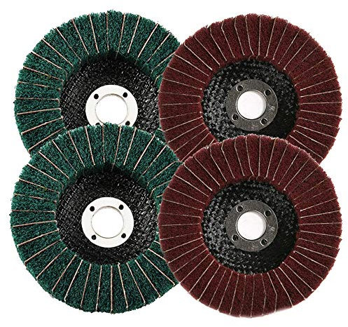 Carkio 4 Nylon Fiber Flap Wheel Abrasive Disc Set, Polishing Wheel Scouring Pad for Angle Grinder, Green Grit 180, Red Grit 320, 4 Piece