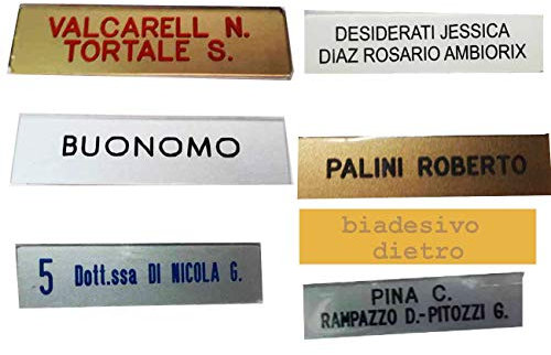 TARGA citofono CON BIADESIVO DIETRO 2 righi, 1,5x5,5 cm spesso 1mm circa targhetta plastica scegli colori CON INCISIONE stampatello FUORIPORTA imitazione targhetta ottone