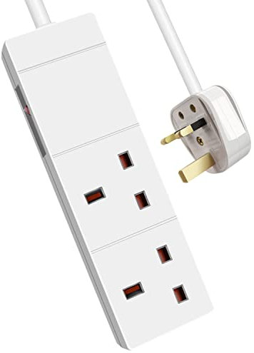 EXTRASTAR 2 Gang Extension Lead with Led Indicator and Side Switch in White, 2M Extension Cord 13A UK Plug Max 3120W, 2 Socket Power Strip for Home Office School