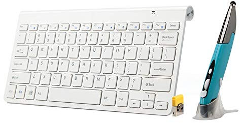 Gaming Keyboard Quiet Ergonomic 2.4GHz Wireless Multimedia Keyboard+Wireless Optical Pen Mouse with USB Receiver Set for Computer PC Laptop, Random Pen Mouse Color Delivery Compact Keyboard PC
