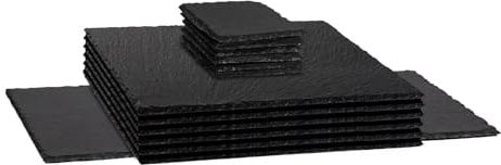 Argon Tableware Square Slate Placemats, Drink Coasters & Platter Set - 13pc - Black Natural Slate Dinnerware Place Settings Dining Mats for Kitchen, Home, Bar, Restaurant, Weddings, Events