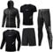 BUYJYA Herren-Kompressionshosen, Hemd, Oberteil, langärmlig, 5-teiliges Set,C-Style,XL