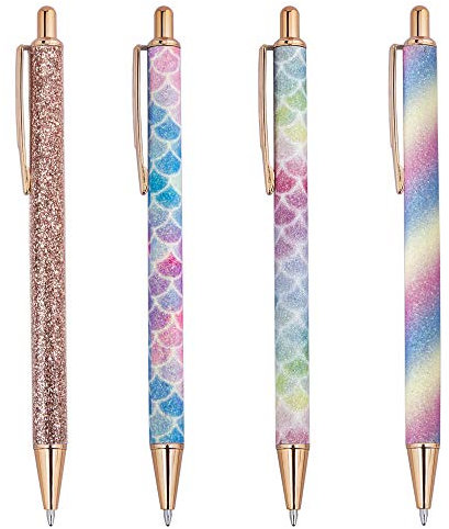 ISIYINER Kugelschreiber 4 Stücke Metall Glitter Kugelschreiber Drücken Glanz Rose Gold Stifte für Schule Büro Bedarf, 1,0 mm, Schwarze Tinte