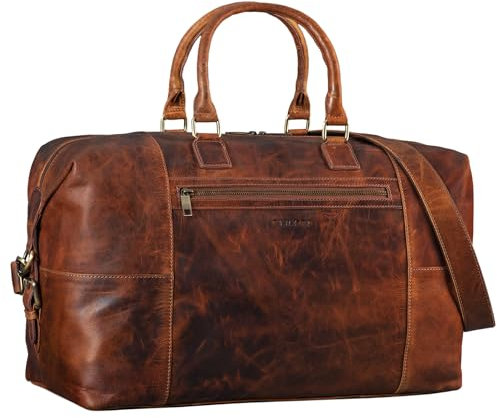 STILORD 'Rover' Reisetasche Leder groß Weekender Herren Damen XL Reisegepäck Overnight Duffle Bag echtes Rindsleder Vintage aufsteckbar, Farbe:Prestige - braun