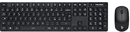 Vultech KM-831W Kit Tastiera e Mouse Wireless 2.4 GHz per Windows. ultra-slim,12 tasti multimediali a scelta rapida, Tastierino numerico, tasti silenziosi, per PC/Laptop, Layout italiano, Nero