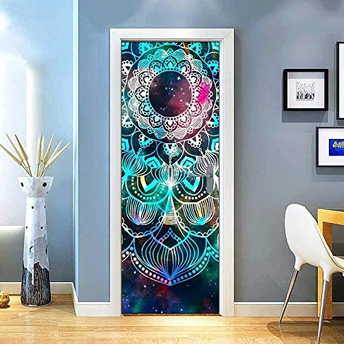LuSeven stickers paroi de douche Bleu motif fantaisie bohême 50x125cm 3D porte autocollants Mural autocollant mural auto-adhésif Art toile affiche impression vinyle maison décalcomanie déco Art décor