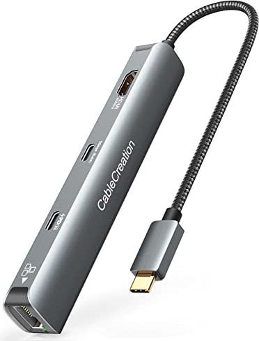 USB C Hub Ethernet, CableCreation 6 in 1 MacBook Pro USB C Hub Ethernet HDMI 4K 60Hz PD 100W, 5Gbps USB-C and 2 USB-A Data, 1Gbps Ethernet for Steam Deck MacBook Air iPad Pro XPS and more