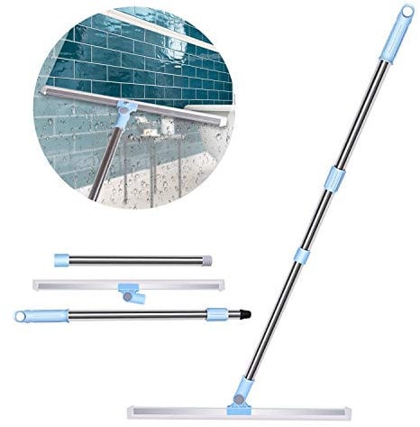Wet Room Floor Squeegee, Wiseten Telescopic Silicone Water Squeegee Floor Cleaner with Long Handle 3 Part, 180° Rotation Heavy Duty Bathroom Shower Squeegee Mop for Wet Room Window(130cm)