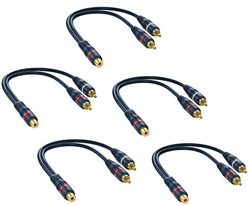 DteeDck RCA Splitter - 1 Female to 2 Male, 5 Pack, 8 Inch Audio Video Splitter Adapter