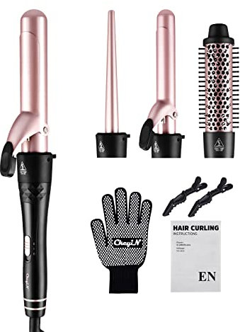 CkeyiN Ferro Arricciacapelli 4 in 1,Spazzola ad Aria Calda,Strumenti per lo Styling con Tecnologia Ionica per grandi onde e ricci,Riscalda Uniformemente Senza Danneggiare i Capelli