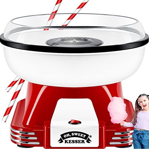 KESSER® Zuckerwattemaschine Set für Dein zuhause - Mit 30x Zuckerwatte Stäbchen & Messlöffel - Retro Cotton Candy Maschine - Zuckerwatte Maschine Mit Zubehör - Höhe 22 cm - 500 W Rot Weiß