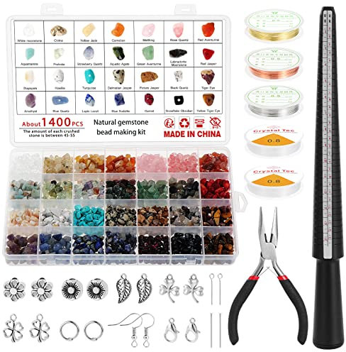 KEESIN Ringe Selber Machen Set,1600+ Schmuck Selber Machen Set 28 Farben kristalle set Naturedelstein Chip Perlen Unregelmäßig zerkleinerte Kristallstücke für Ringe, Ohrringe und Schmuckherstellung