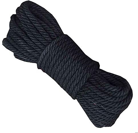 ZEALMAX 100% Natürliches Hanfseil, 10mm (0.4 Zoll) × 20m (65 Fuß) Juteseil für Bindung, Hof Garten Dekoration, Haustier Spielzeug Seile, Schwarz
