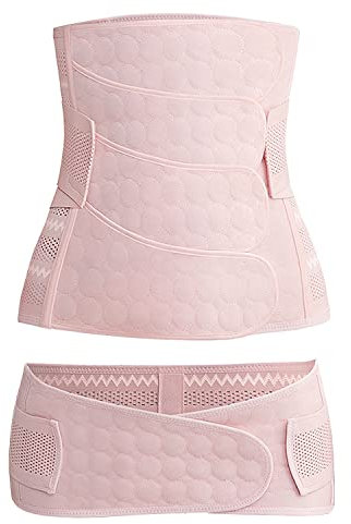 WANYIG 3 in 1 Postpartum Gürtel für Damen Atmungsaktiv Beckengürtel/Taillengürtel/Bauchgurt Schwangerschaftsgürtel Nach Geburt Rückbildungsgürtel Kaiserschnitt Postnatal Bauchband(Rosa, XXL)