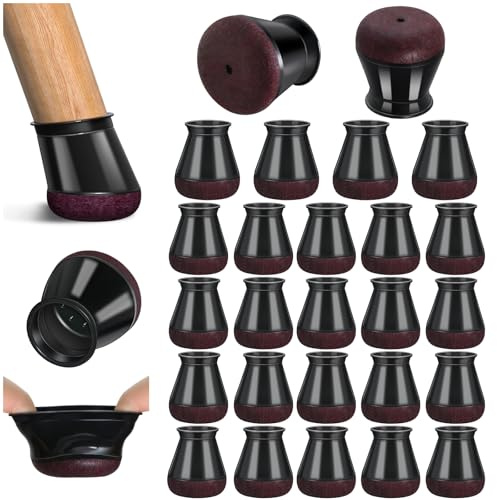 24 Stück Stuhlbeinkappen Rund, Filzgleiter für Stühle, Stuhlbeinschoner S | Schutzkappen Silikon für Schräge Stuhlbeine, Bodenschutz gegen Kratzer, Geräuschdämpfend,Schwarz, S Fit: Ø 14–20 mm