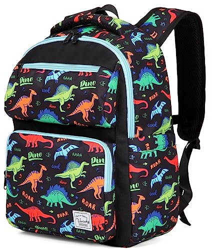 VASCHY Kinderrucksack, Niedlich Wasserabweisend 12L Vorschule Kinder Rucksack Kindergartenrucksack Schulrucksack Kleinkind Rucksack für Mädchen Jungen Schule Reisen Schwarzer Dinosaurier Groß
