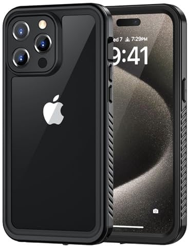 Lanhiem for iPhone 15 Pro Max Case, IP68 Waterproof Dustproof Shockproof Case with Built-in Screen Protector, Full Sealed Protective Cover for iPhone 15 Pro Max - 6.7 inch (Black)