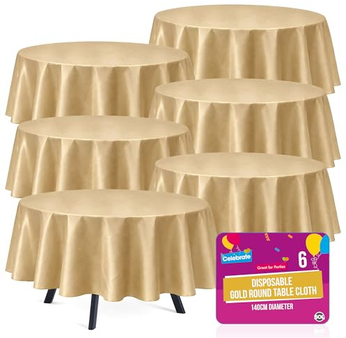 SOL 6 Stück goldene Einweg-Tischdecken für Partytisch, 140 cm, auslaufsicher, ideal für Hochzeiten, Buffets, Restaurants und Veranstaltungen