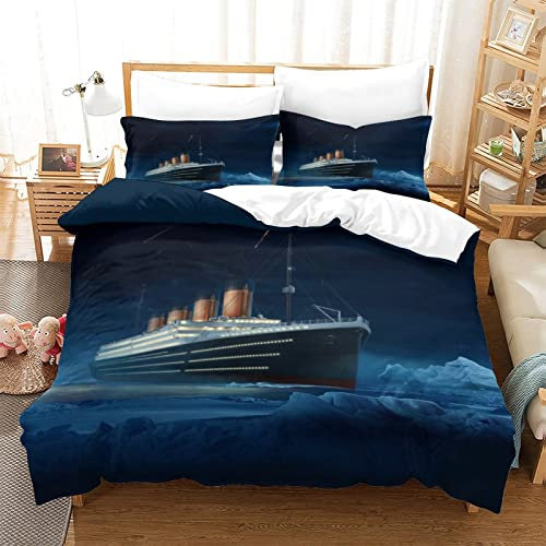 Shaari 3D Drucken Titanic Bettwäsche Set 135x200,Microfaser Einzelbett 1 Bettbezug Mit Reißverschluss + 1 Kissenbezüge 80x80