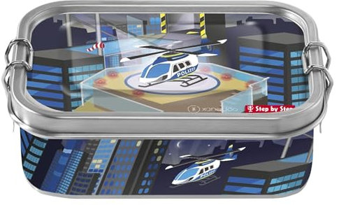 Step by Step Edelstahllunchbox Helicopter Sam, blau, mit Trennwand und Klickverschluss, für Schule und Kindergarten, 0,8L