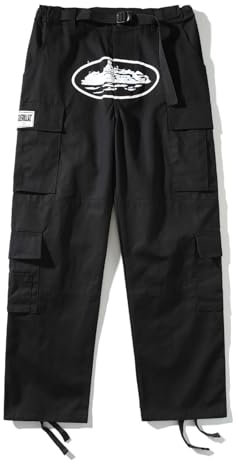 Minus Two Cargo Hip Hop Pants Für Herren Mit Gürtel Und Mehreren Taschen Sport Jogginghose Alcatraz Aufdruck Entspannte Passform Kordelzug Militär Jogginghose In Übergröße-White-2||M