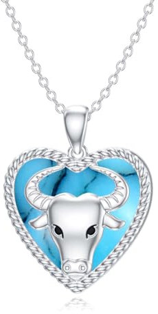 LONAGO Stier Halskette 925 Sterling Silber Tierkreiszeichen Stier mit Erschaffenen Türkis Anhänger Halskette für Frauen