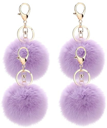 JK Home Lot de 4 Porte-clés Pompon en Fausse Fourrure Pendantif pour Sac à Main Voiture Bagage Porte-clé Saint-Valentin Anniversaire Violet
