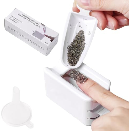 ieron Nail Dip Powder Tray Recycling Tool 2 in 1 Nail Art Dip Dipping Powder Recycling Container Tray Tool, Portable Nail Powder Storage Box White