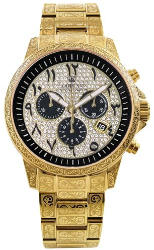 LOUIS XVI Palais Royale 1096 - Ø 43 mm - Herren Uhr - Wasserdicht - Uhr Vergoldet - Armband Gold - Zifferblatt CZ-Diamanten - Schweizer Quarzwerk