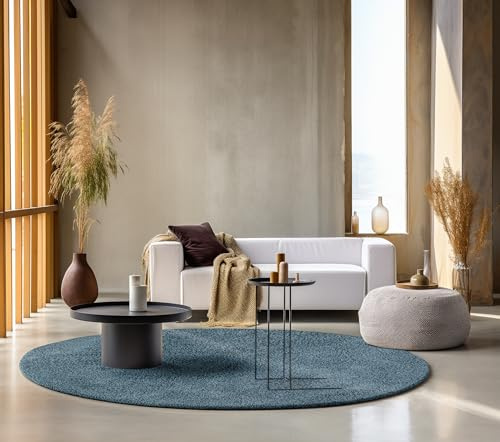 freundin Home Collection Shaggy Teppich Rund – Flauschiger Hochflor Wohnzimmerteppich – Einfarbig Weich Pflegeleicht Langflor für Wohnzimmer, Esszimmer, Schlafzimmer, Kinderzimmer – Petrol, 100cm