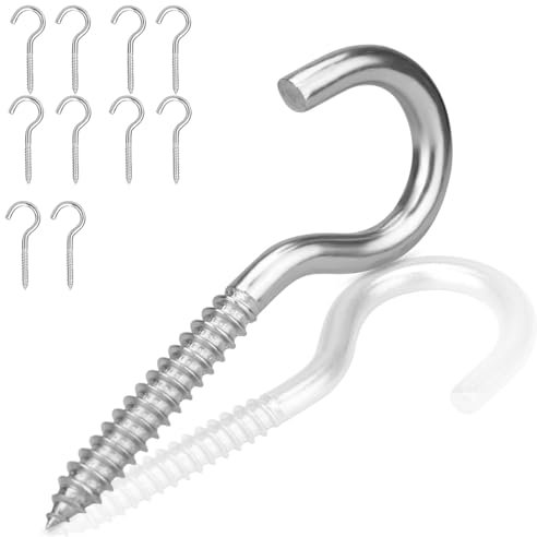 Ruayia Schraubhaken Edelstahl, 10 Stück M3*40mm 304 Edelstahl Selbstschneidend, Ösenschrauben, Deckenhaken, Hakenschraube, Haken zum Schrauben, Einschraubhaken Robuste Becherhaken