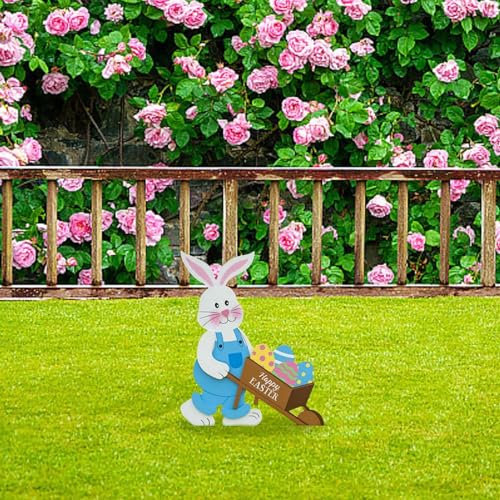 Osterhase Osterdeko Hase Gartendeko Figur Vintage Deko Frühling Gartendeko Metall Ostereier Osterdeko Ostern Gartenstecker Hasen Figuren Draußen Deko Ostern Geschenke Deko für (XJ-B, One Size)