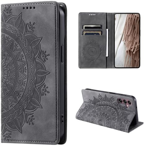 CoverKingz Handyhülle für Samsung Galaxy A25 5G - Handytasche mit Kartenfach Phone Case Cover - Handy Hülle klappbar Motiv Mandala Grau