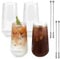 Kleemeiero 4 PCS Vasos de Cristal para Agua 500ml, Vasos de Vidrio para Cafe Bebidas, Vasos Latte Macchiato, Vasos de Cóctel con 4 Varillas agitadoras de Acero Inoxidable, Vasos de Cristal para Zumos