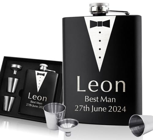 Personalised Hip Flask for Men Engraved Flask Wedding Favours for Guests 6oz Stainless Steel Flask Groomsmen Wedding Christmas Best Man Gifts for Groom Father of The Bride Uncle Fathers Day Gift