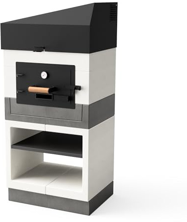 TUOZI - Holzofen für den Außenbereich, Modell KITAWAY OTTE (Weiß, Grau - 84 x 63 x 184 cm) - traditioneller Steinofen für Pizza & Brot