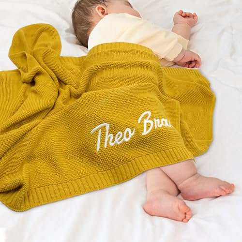TICBIK Personalisierte Babydecke mit Namen Baumwolle, Strickdecke Baby Decke Neugeborenen Personalisiert, Babydecke Junge Mädchen Baby Geschenk Personalisiert Geschenke mit Namen