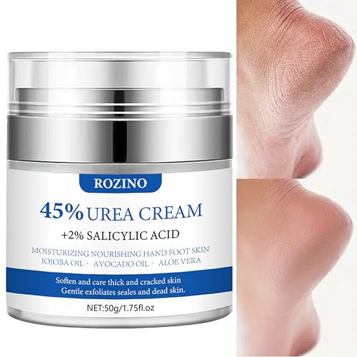 Urea Creme 45% mit 2% Salicylsäure Sheabutter Fußcreme, Heilende Fußlotion für trockene, rissige Haut und raue Hornhautfüße, feuchtigkeitsspendende für die Fußpflege von Männern Frauen, 50ml