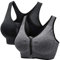 CARETOO Women's Sports Bra Front Zip Wireless Bras Shock Absorber Sports Bra, Stress Training Yoga Bustier with Removable Pads for Running Gym Fitness (Black & Grey, XL)