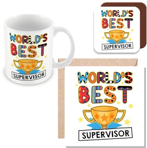 MUGGZ Supervisor Mug, Card & Coaster - Worlds Best Supervisor Gift - Giftset - Made in The UK