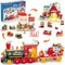 HOGOKIDS Set da costruzione natalizio 3 in 1 con luce a LED, 403 pezzi, treno festivo/Babbo Natale/casa di Natale, mini set di blocchi da costruzione con adesivi, decorazione per la casa di Natale,